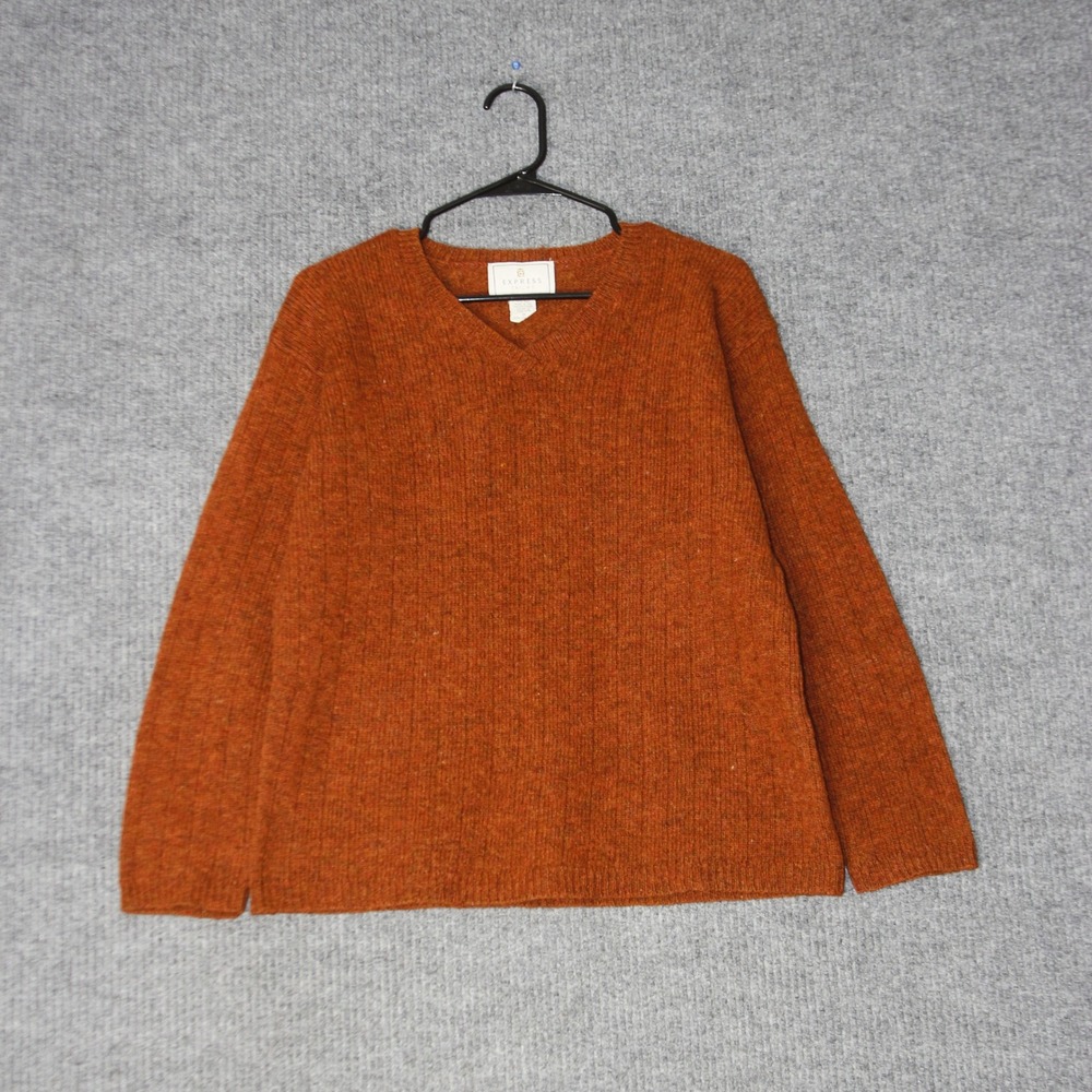 Vintage Express Tricot Sweater Womens M Rust Orange V Neck Wool‎ Knit Pullover